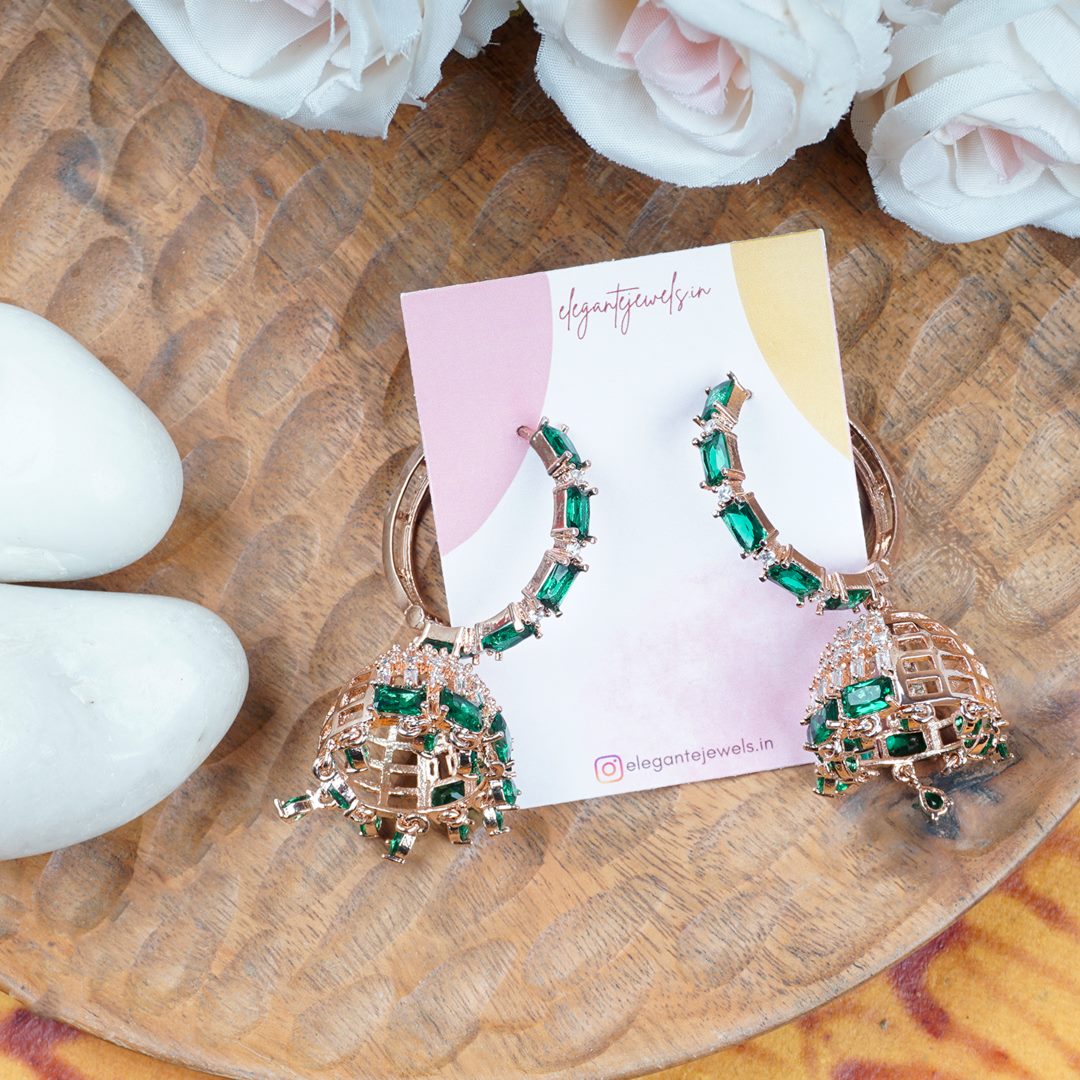 Rose gold and hot sale green earrings