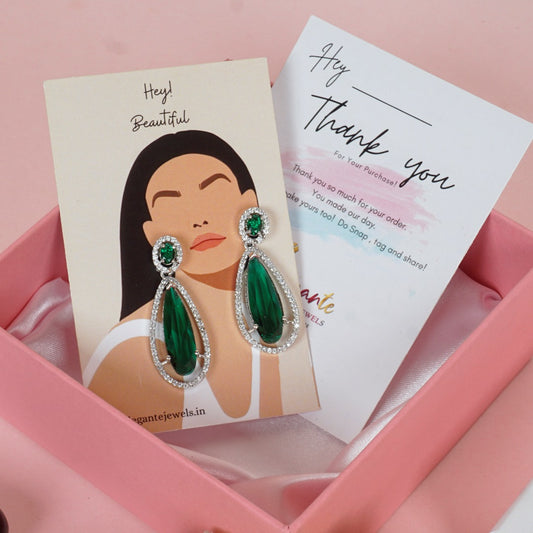 Green Tear Drop Diamond Earrings
