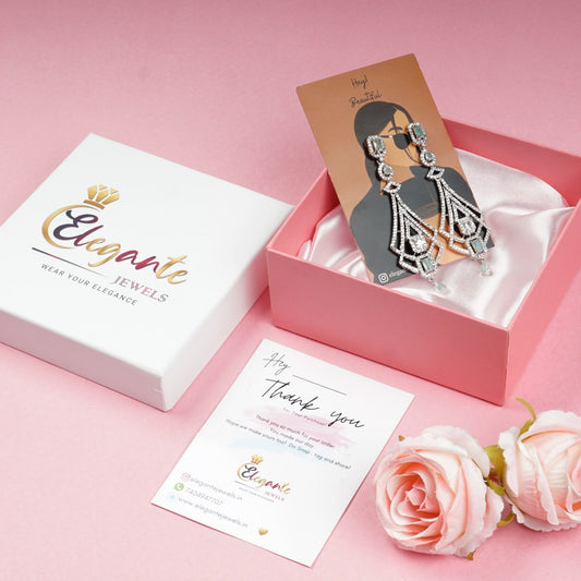 Elegante Silver plated Mint Green long Earrings