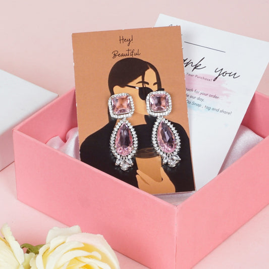 Pink Zircon Diamond Drop Earrings