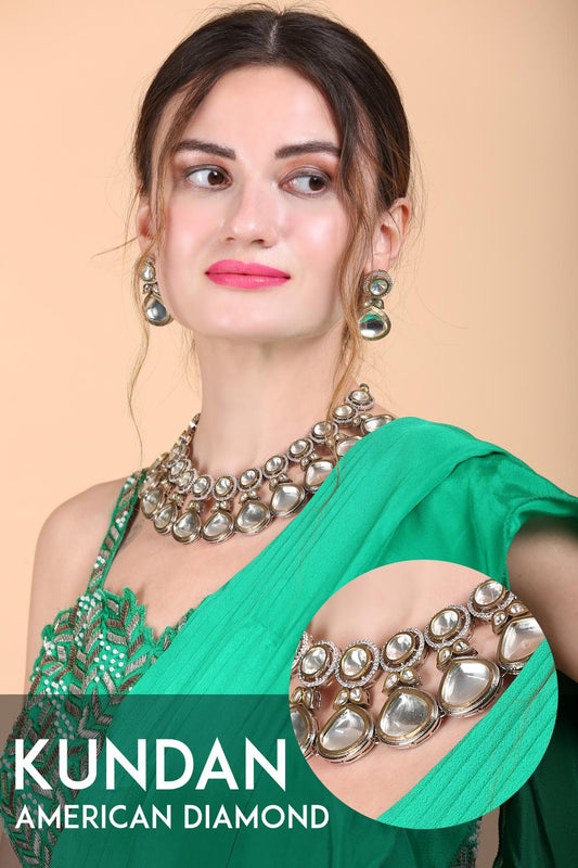 Exquisite Gold Plated Kundan and Micro Diamonds Necklace Set