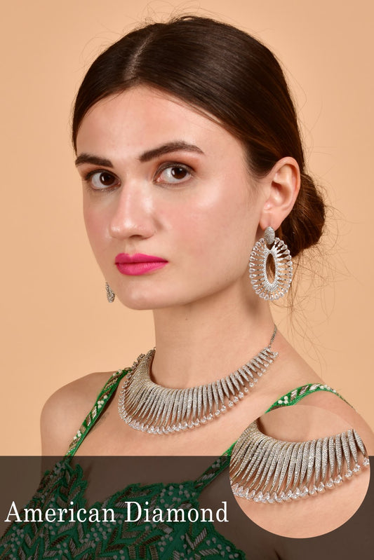 Premium Silver Diamond Necklace Set