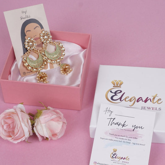 Gold Plated Mint Green Chandbali Jhumka earrings