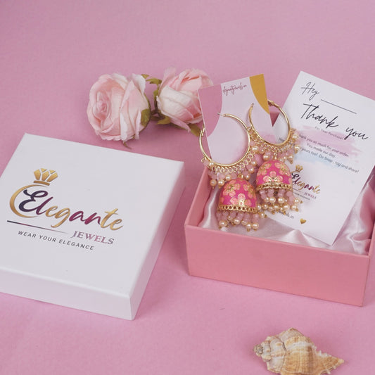 Pink Bali Jhumka gold plated Earrings