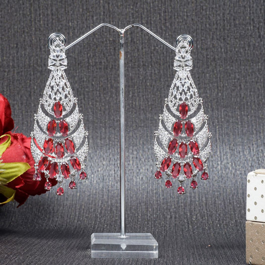 Luna Silver Red Diamond Danglers