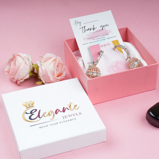 Elegante Rose Gold plated Mint Green Diamond Jhumka