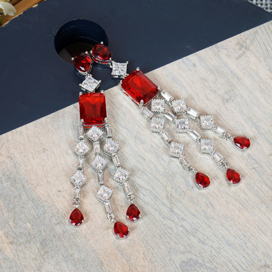 Zircon Red Ruby long Diamond Danglers