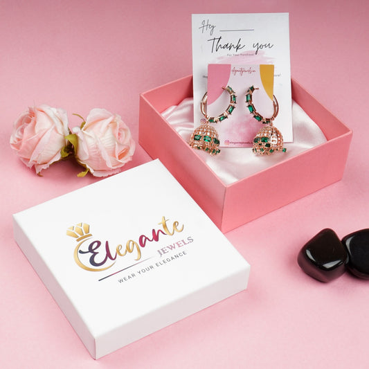 Elegante Rose Gold plated Green Diamond Jhumka