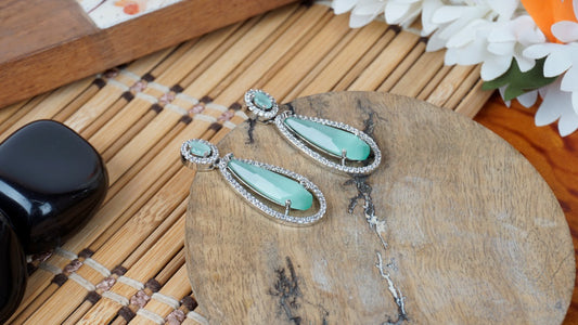 Mint Green Tear Drop Diamond Earrings