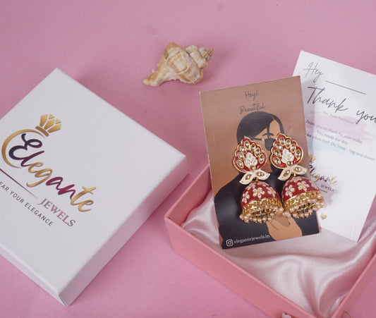 Red Jhumka gold plated Earrings