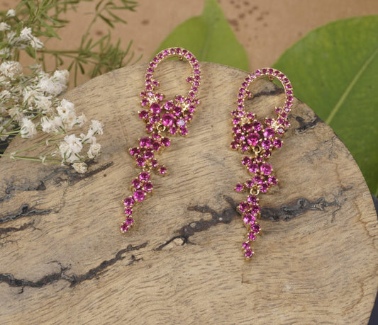 Red Ruby Diamond Hanging Earrings