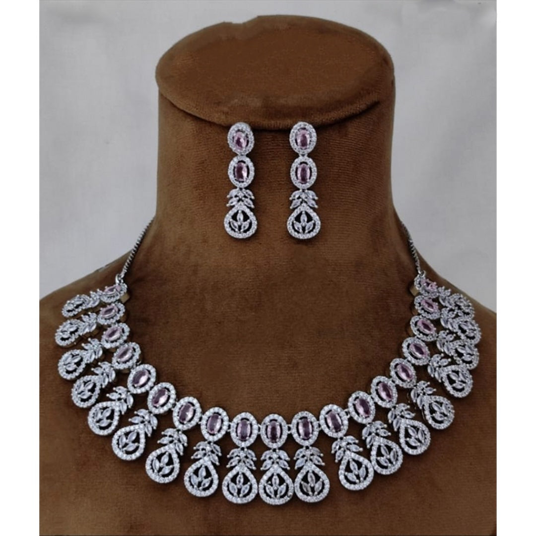 American Diamond Necklace Set - Gift for Girls - Light Diamond Style  Necklace Set - Classy Necklace Set by Blingvine