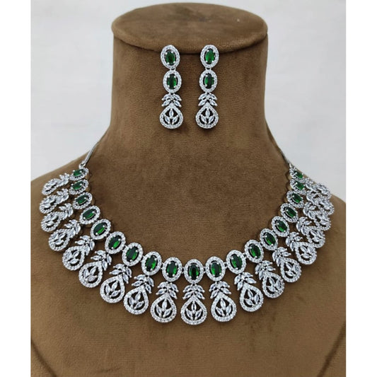 Stunning Green Diamond Silver Plated Necklace