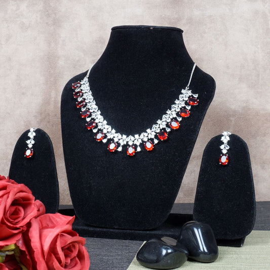 Elegant silver plated Red Ruby Diamond Necklace
