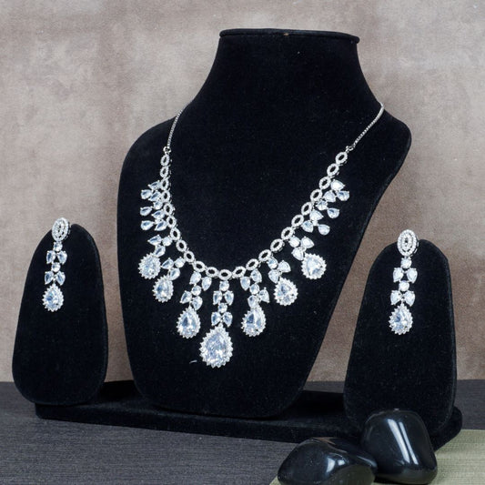 Stunning Silver Plated Diamond Drop Necklace