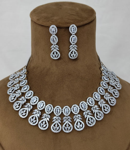 Stunning Silver Diamond Necklace Set