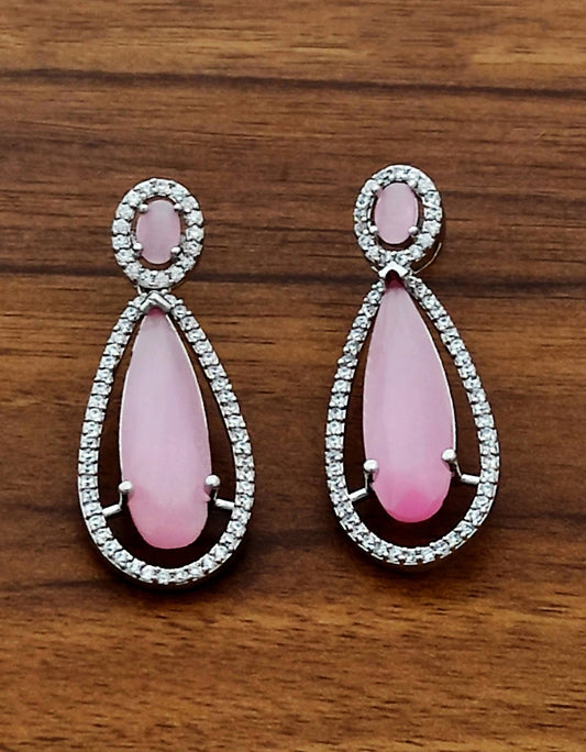 Pink Tear Drop Diamond Earrings